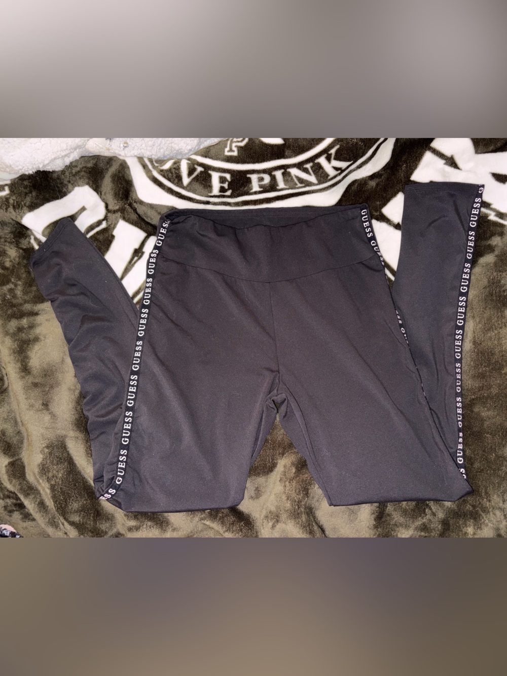 Guess Black Athletic Leggings with Logo Tape